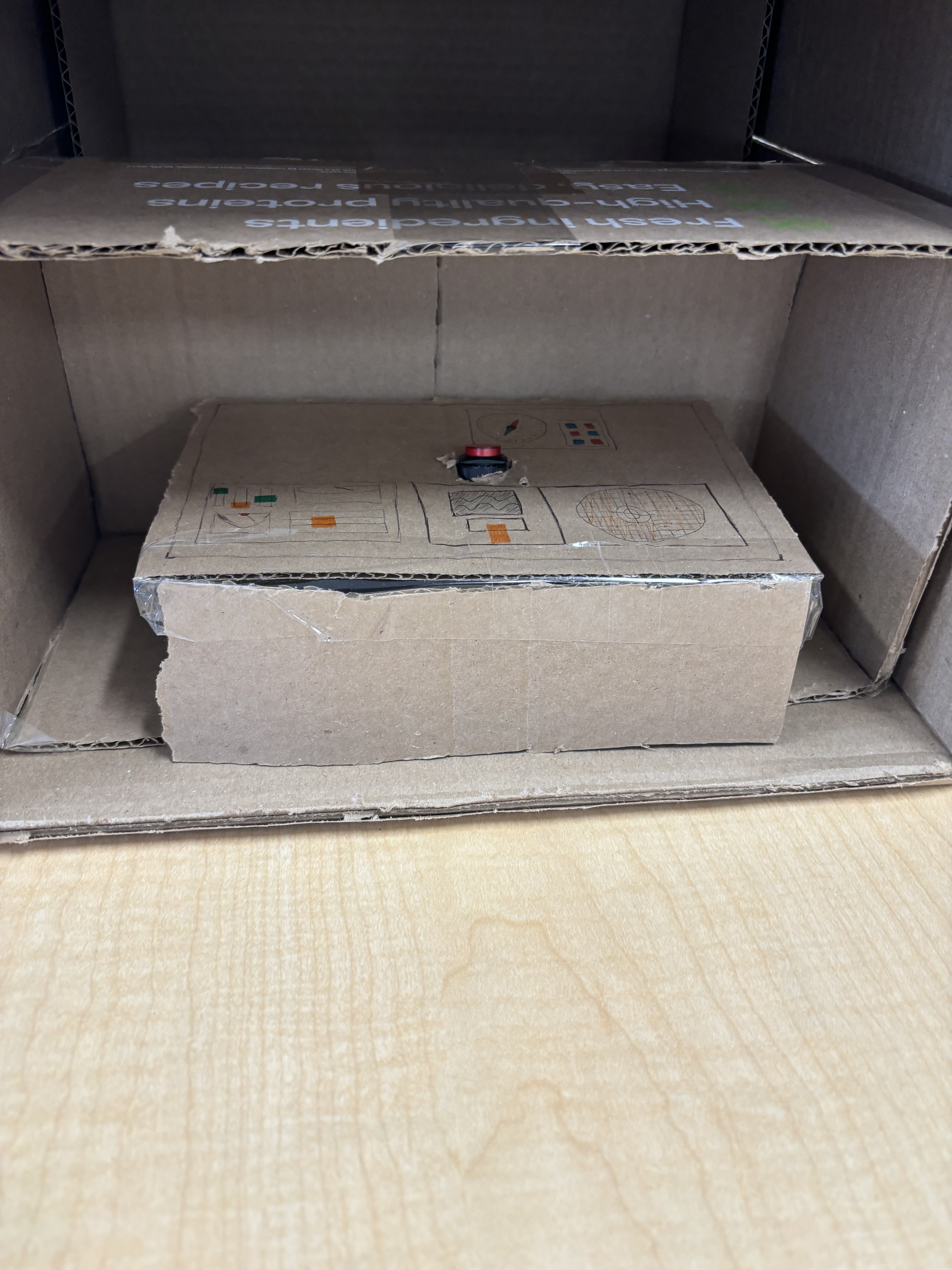 The vault control panel with a red button